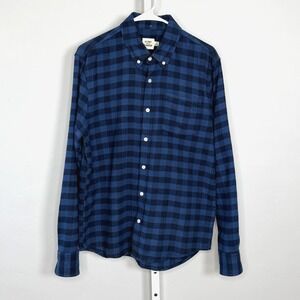 Flint and Tinder Mens Button Down‎ American Made Flannel Shirt Navy Gingham Sz M